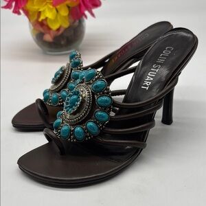 Colin Stuart Brown and Turquoise Embellished Women's Heels